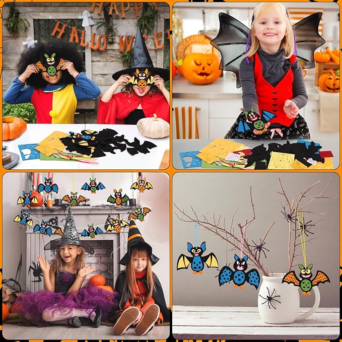 DIYASY 12 Pcs Bats Craft for Kids, Make Your Own Bat Foam Stickers Bats Craft Kits Arts and Crafts DIY Kid Friendly Halloween Decorations Games Party Activities Supplies Age 4-8 8-12