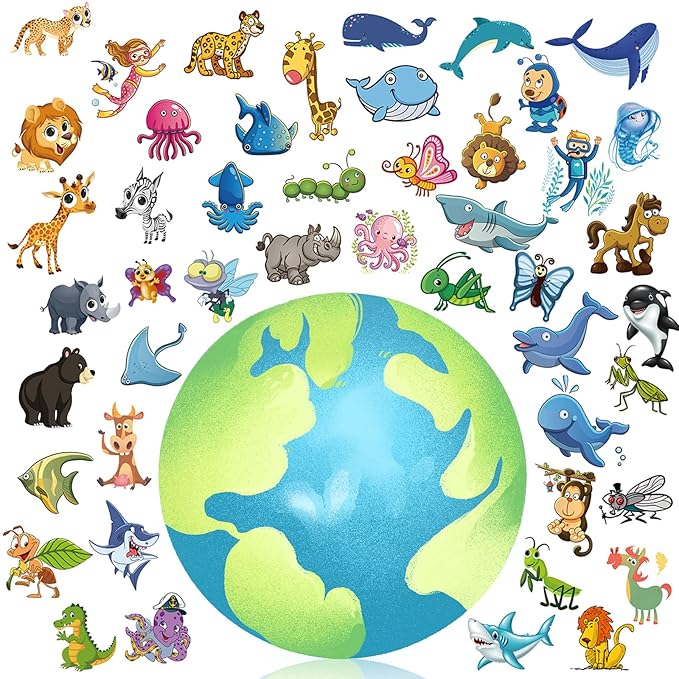Waterproof Temporary Tattoos For Kids - 350 Pieces | Animals, Insects and Sea Animals | Temporary Tattoo Sheets for Boys | Party Favor for Goody Bags | Non-toxic、Skin-Safe*、Cosmetic-Grade