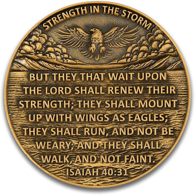 5Pcs 1.57 Inch Zinc Alloy Double-Sided 3D Eagle Challenge Coin - Colorful Inspirational Design with Isaiah 40:31, Strength in The Storm Theme(Pack of 5)