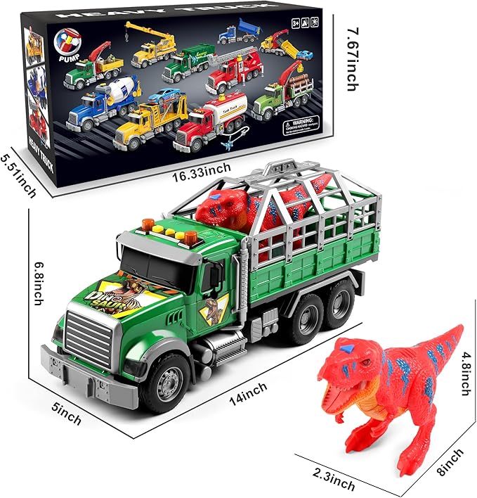 Dwi Dowellin Toy Truck Transport Cars Carrier with Dinosaur for Kids Toddlers,Birthday Gifts for Boy Toddler Child 3 4 5 6 Years Old
