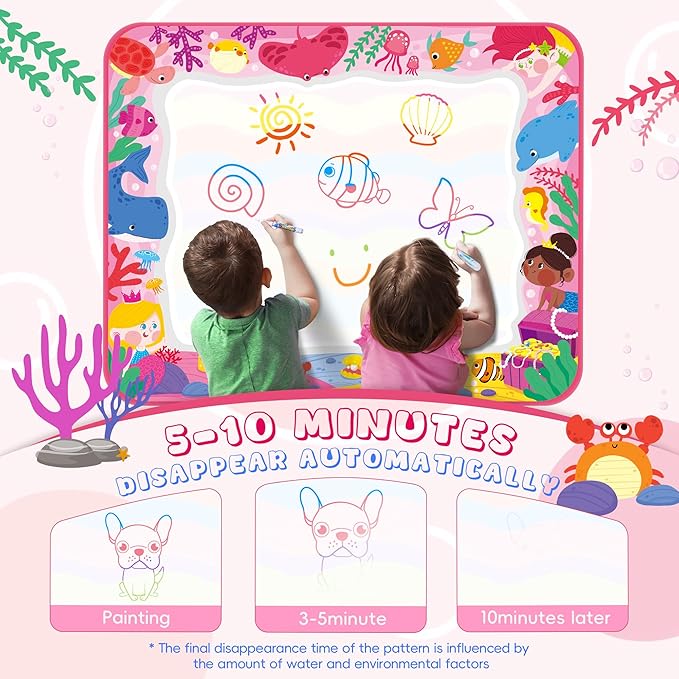 Bemece Water Doodle Mat, Writing Color Doodle Mat with Magic Pens & Stamps, Aqua Magic Doodle Mat, Educational Toys for Boys and Girls 3 4 5 6 7 Years Gift