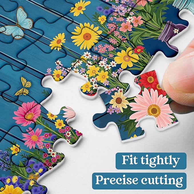 Wildflower Puzzles for Adults 1000 Pieces, Colorful Flower Garden Jigsaw Puzzles, Nature Butterfly Floral Vase Puzzle