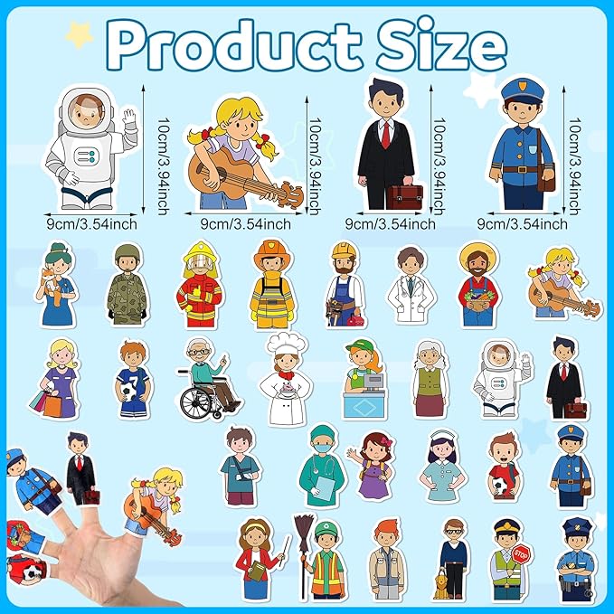 28 Pcs Community Helpers Finger Puppets Pretend Play Toys, People Finger Puppets Professions Multicultural Career Toy Soft Velvet Community Helper Pretend Doll for School Class Prizes Birthday Gift