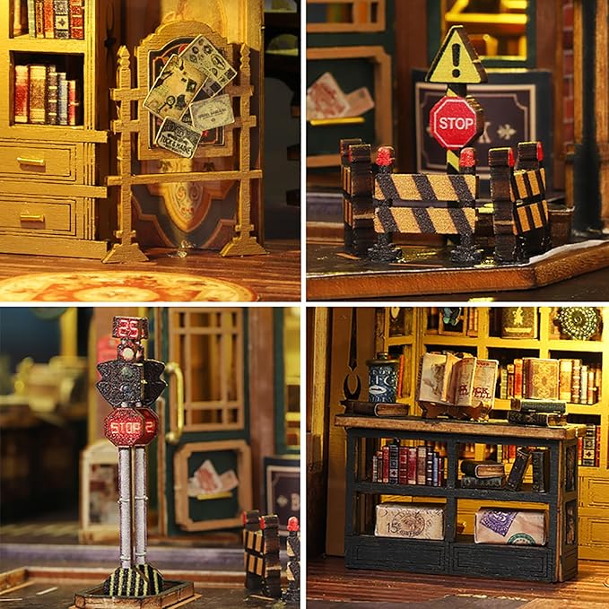 DIY Book Nook Kit - DIY Miniature Dolls House Kit with Furniture and LED Light, 3D Puzzle Wooden Art Bookends, Model Kits for Adults to Build (Twilight Bookstore)