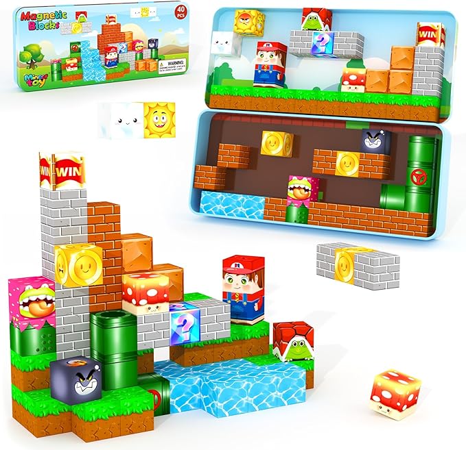 Mini Magnetic Blocks Toddler Travel Essentials Toys with Case Set, Kids Games Montessori Preschool Education Sensory Toys for 3-8 Year Old Boys Girls Christmas Birthday Gifts