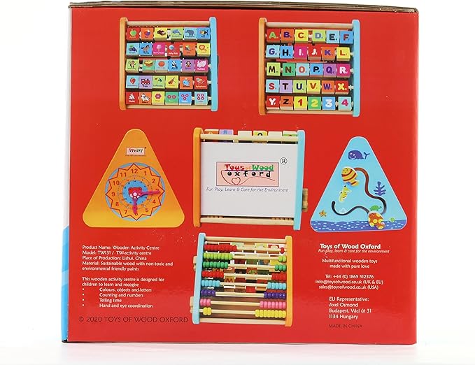 TOWO Wooden Activity Centre Triangle Toys - flip Flop Alphabet Blocks Abacus Clock - Activity Cube for Toddlers 5 in 1- for Babies Montessori Learning-Wooden Toys for 1 Year Old
