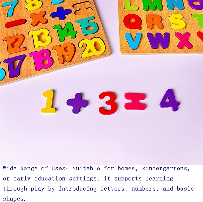 3PCS Wooden Alphabet, Number & Shape Puzzles for Toddlers – Educational Learning Toy (Choose from 3 Combinations) (Alphabet, Number & Shape)