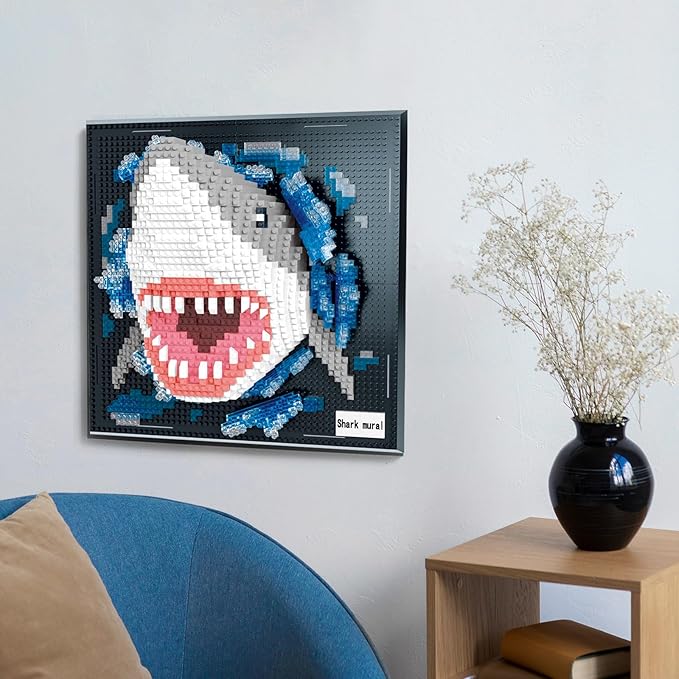 Shark Animals Wall Art Building Block Sets for Adults, No Compatible with Lego, 3D Micro Mini Bricks Kits for Home Wall Decor & Table Display, Creative Toy Gifts for Kids Teens Boys Girls (2166 PCS)