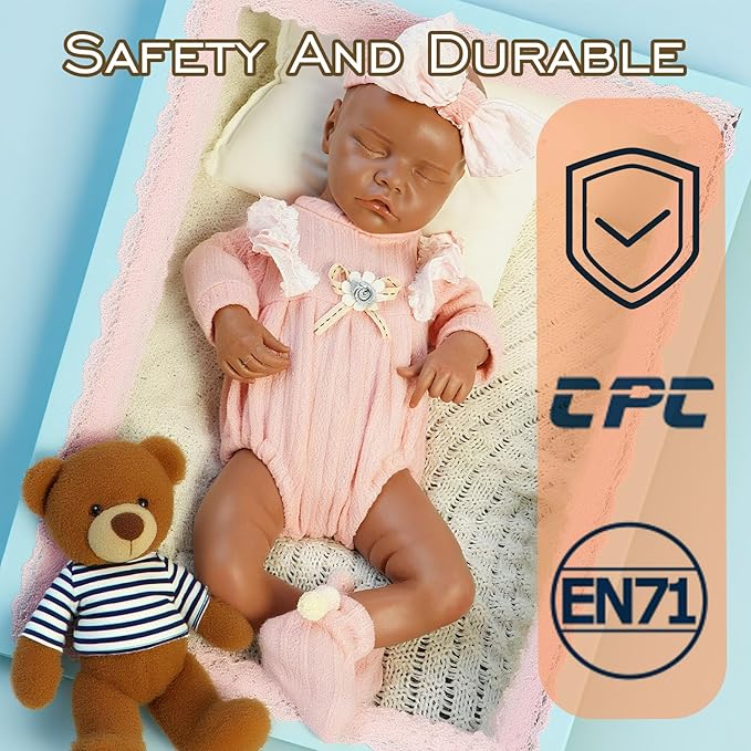 Full Silicone Baby Dolls,17.72 in Silicone Realistic Newborn Baby Doll, Non Vinyl 1:1 Lifelike Reborn Sleeping Dolls (Emma-Maroon)