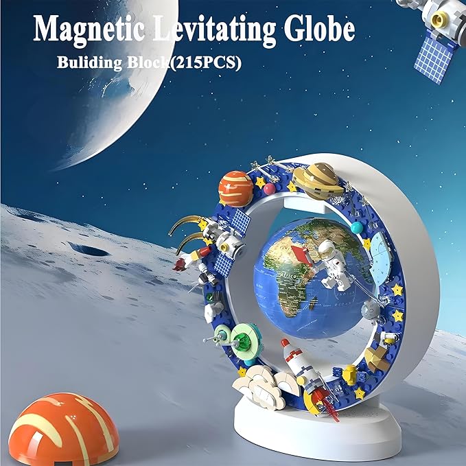 Floating Globe With Led Light-With Building Blocks For Children,Levitating Rotating 360 Degree In The Air,Cool Tech Gift For Kids, Birthday Gifts For Men,Desk Gadget Decor in Office Home