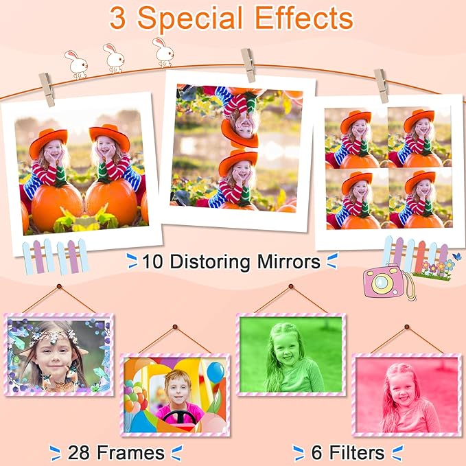 GKTZ Toys for Girls Age 3-8, Kids Camera Digital Video Toddler Camera Children Camcorder Birthday Gifts for 3 4 5 6 7 8 Year Old Girls with 32GB SD Card (Orange)