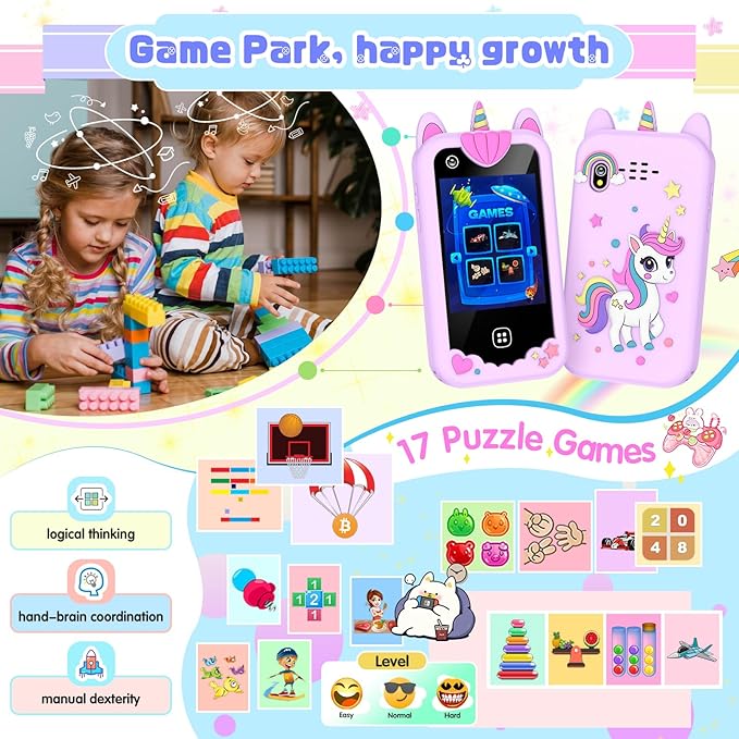 Kids Smart Phone for Girls, Kids Toys Cell Phone 2.8" Touchscreen Toddler Learning Play Toy Phone with Dual Camera, Game, Music Player, 8GB Card Birthday Gifts for Girls Boy Age 4-12 (Purple)