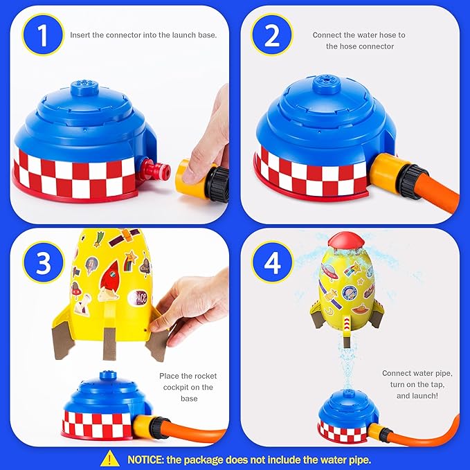 Water Rocket Sprinkler for Kids, Outdoor Sprinkler Rocket Launcher Toy for Backyard, Summer Water Toys for Kids Ages 3-12, Fun Water Powered Rocket Toy (Red-3)