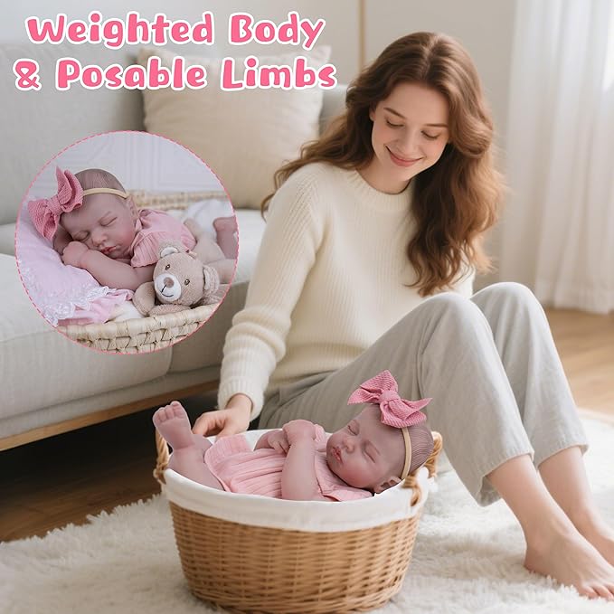 Realistic Baby Doll, 20-Inch Reborn Baby Dolls Soft Cloth Body Newborn Dolls That Look Real, Lovely & Pretty Lifelike Doll with Pink Dress and Toy Accessories for Kids Age 3+