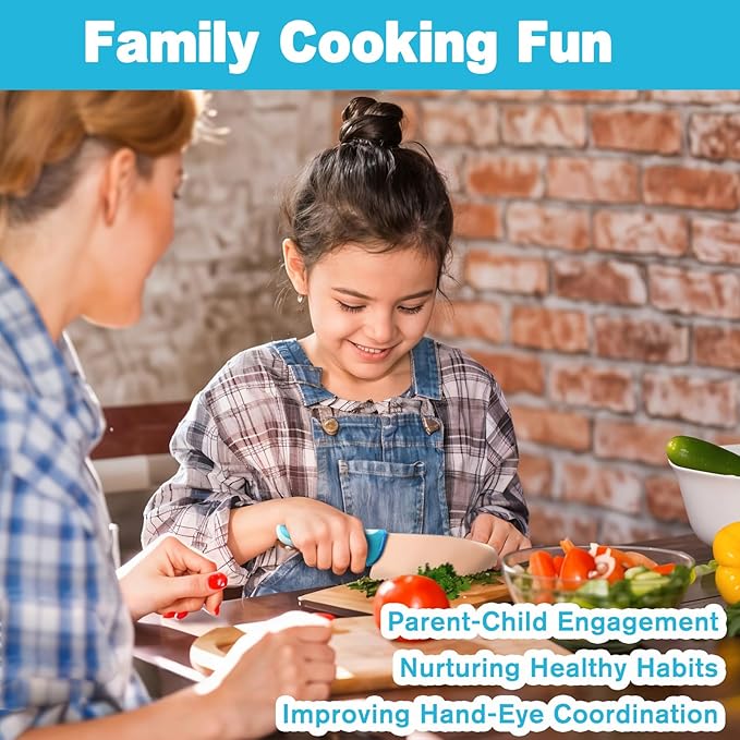 Kibbidea Kids Knife Set - 4 Pcs Kids Safe Cooking Knives, Round Tip, BPA-Free, Stainless Steel, Blue