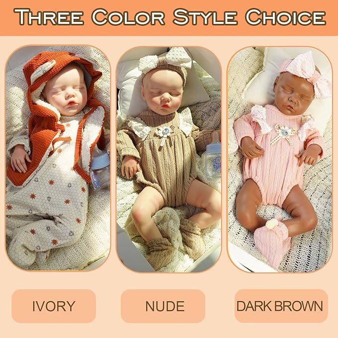 Full Silicone Baby Dolls,18.2 in Silicone Realistic Newborn Baby Doll, Non Vinyl 1:1 Lifelike Reborn Sleeping Dolls (Emma-Ivory)