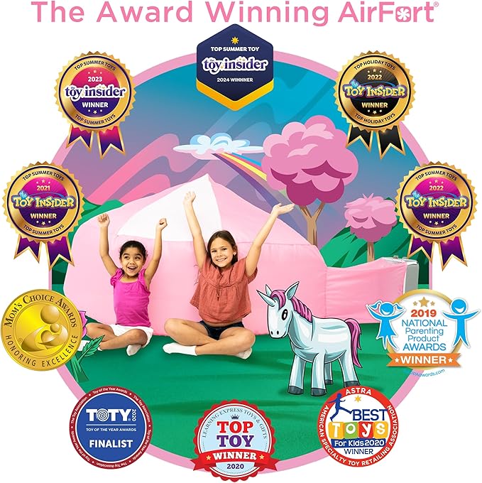 The Original Patented AirFort - Build A Fort in 30 Seconds, Inflatable Fort for Kids, Play Tent for 3-14 Years, A Playhouse Where Imagination Runs Wild, Fan not Included (Pretty in Pink)