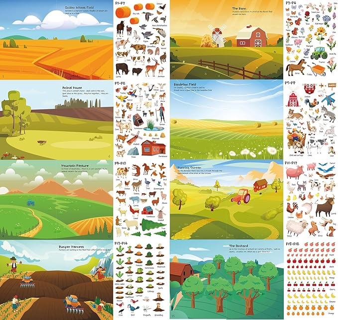 Sticker Book for Kids, Set of 5, 1310+ Dinosaure Animal Stickers & 40 Scenes Reusable Activity Sheet, Seek and Find Coloring Pad, for Boys Girls Toddlers Ages 2-4 4-8 Years Old 3-5 6-7