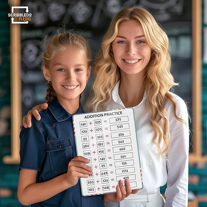 SCRIBBLEDO Addition Math Practice 9”x12” Small White Board Dry Erase Sheets Math Manipulatives 1st Grade Addition Math Homeschool Supplies Teacher Students Classroom Pack of 10 Sheets