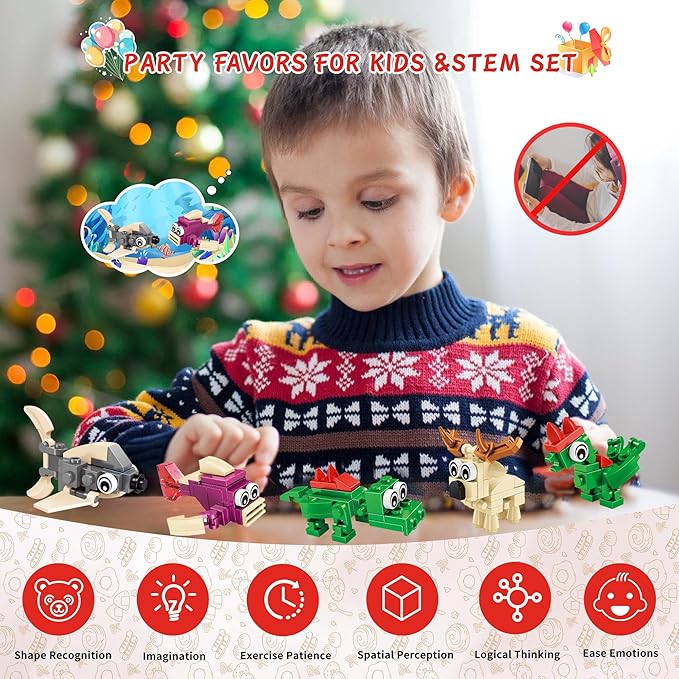 Building Sets 24 Packs Party Favors for Kids, 3 in 1, 72 Kinds of Transformable Animal Building Block Toy, Goodie Bag Stuffers, Classroom Student Prizes Christmas Birthday Gifts for Kid Age 6+
