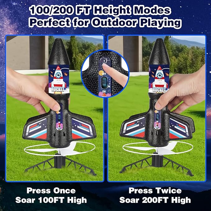 Aitey Rocket Launcher for Kids Gifts - Model Rocket Toys for Boys Age 8-12 Self Launching Rockets with Parachute Safely Land Up to 200 FT Christmas Birthday Gift