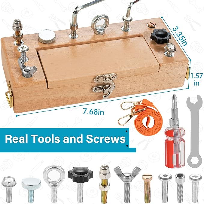 Montessori Screwdriver Board Set, Wooden Storage Box & Strap Toddler Real Tools, Montessori STEM Fine Motor Skills Toys for 3 4 5 Year Old Kids, Educational Sensory Preschool Learning Toys