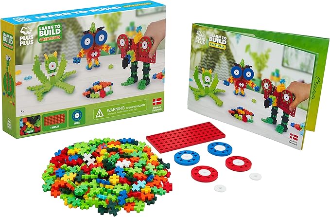 PLUS PLUS Learn to Build Set, Interlocking Mini Building Blocks, 3D Puzzle Construction Stem Toy for Kids - Creatures, 240 Pieces