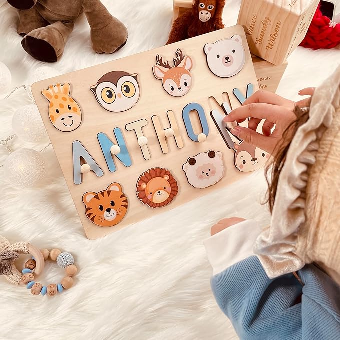 Name Puzzle for Kids Personalized, Custom Baby Gifts for Toddler 1-3, Wooden Alphabet Puzzle for Boy Girl 1st Birthday
