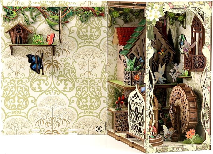 DIY Miniature House Kit, Mini House Building Kit, DIY Book Nook Kit, Tiny Model House for Adults to Build, Beginner 3D Wooden Book Nook, for Family Friends (Hidden Realm-A)