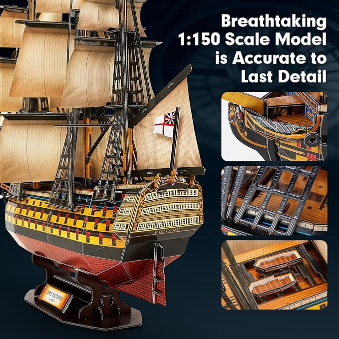 CubicFun 3D Puzzles Large HMS Victory Vessel Ship Sailboat Model Kits for Adults and Teens Toys, 189 Pieces, T4019h