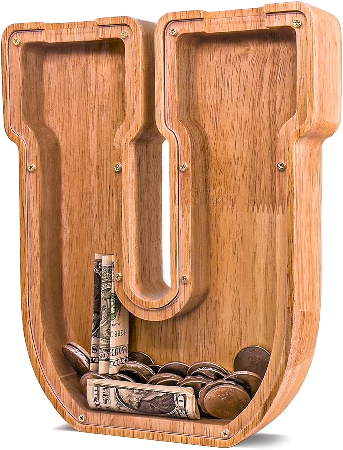 Wooden Letter Piggy Bank for Kids Larger Letter Piggy Bank for Boys and Girls Personalized Piggy Bank Initial Coin Bank Wood Kids Money Bank for Birthday and Festival