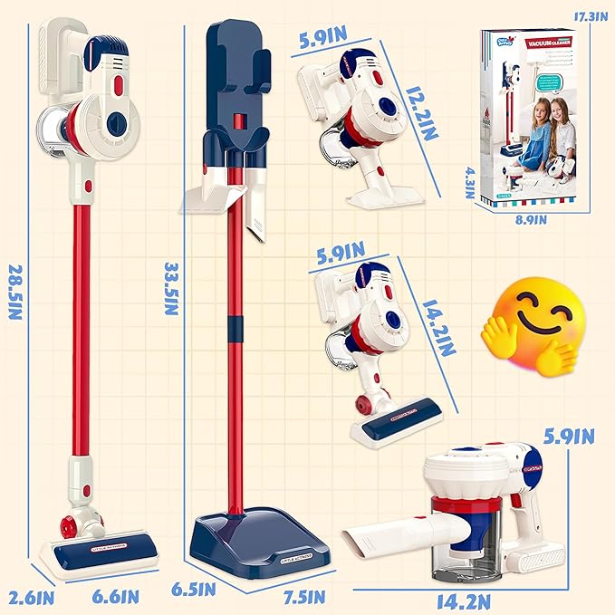 Kids Vacuum That Really Works, SMILESSKIDDO Kids Cleaning Toy Set - 3 in 1 Suction Design & Safe Material Toy Vacuum - Perfect Montessori Pretend Vacuum for Toddlers 3-8