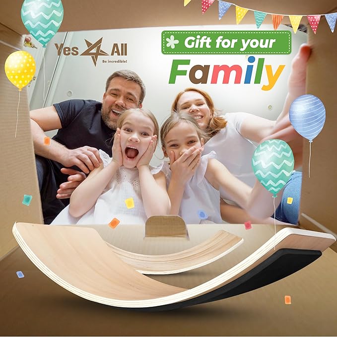 Yes4All Wooden Wobble Balance Board for Kids, 36 Inch Rocker Board Natural Wood, Seesaw Toy Toddlers, Yoga Curvy Board for Office & Classroom Adult