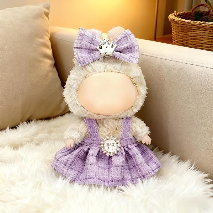 Clothes for LABUBU 17cm Doll (NO Doll), Outfit for LABUBU, Dress and Hairpin Set for LABUBU Dress Up, Fashion and Premium Dolls Accessories for LABUBU (Style E)