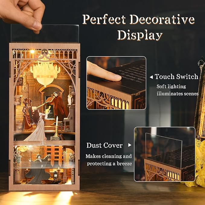 DIY Book Nook Kit, Miniature Dollhouse Booknook Kit, 3D Wooden Puzzle Bookend Bookshelf Insert Decor with LED Light for Teens and Adults (Phantom of The Opera)