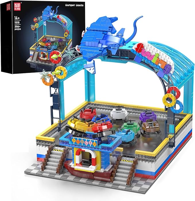 Mould King Bumper Boat Building Blocks Set, 2044+ Pcs Amusement Park Model Kit with Manta Ray Model, Engineering City Building Set That Run, Collectible Gift for Teens, Adults