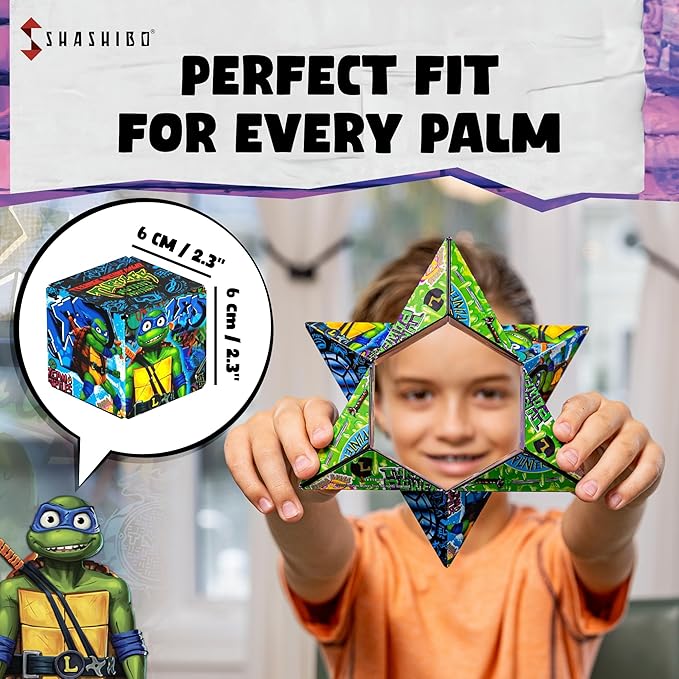 SHASHIBO Teenage Mutant Ninja Turtles Shape Shifting Box - STEM Magnetic Fidget Cube That Transforms Into Over 70 Shapes, Download Fun in Motion Toys Mobile App (Leo)