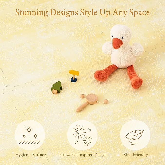 PopsyKosy Super 1 Inch Thick Premium Quality Exercise & Baby Foam Play Mats - Expandable & Large Non-Toxic Odorless Floor Mat - 6 Tiles Spacious 6x4ft - Peel-Resistant - Champagne Yellow