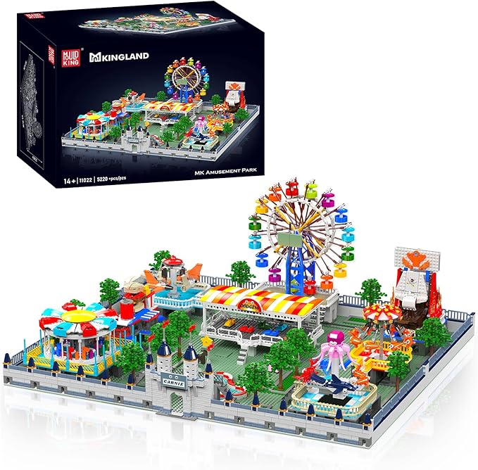 Mould King Large Amusement Park Building Set, DIY Eight-Major Electric Model Kits Include Ferris Wheel, Carousel, etc, Modular Design, Collectible Home Decoration for Teens, Adults(5220 Pcs)