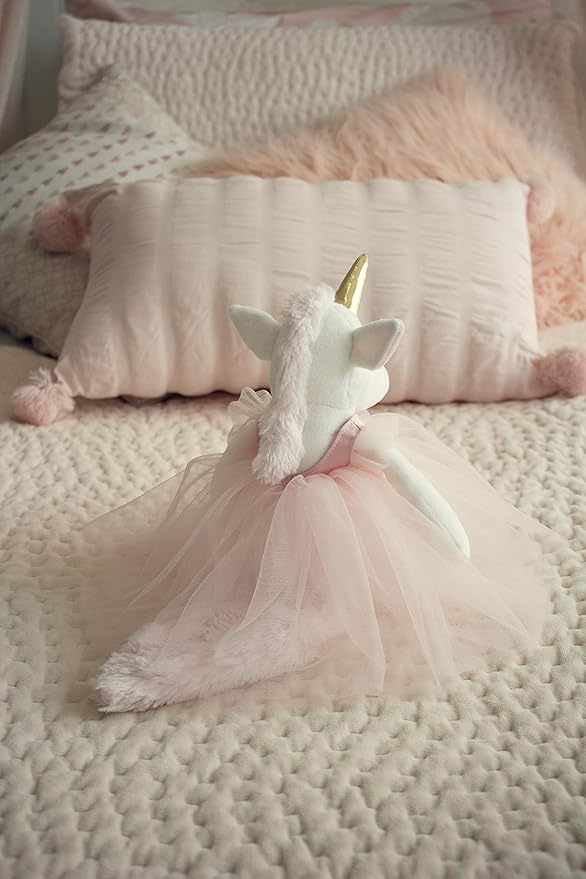 Ella The Unicorn Premium Quality Stuffed White Unicorn Plush Doll with Golden Horn, Hooves & Flowing Pink Mane & Soft Tail | Playable Toy with Movable Legs with Huggable Arms