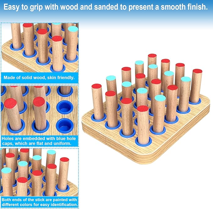 20-Hole Wooden Pegboard for Finger Dexterity Exercises, Easy Grip Pegs & Peg Board to Improve Fine Motor Functions & Hand-Eye Coordination, Hand Exercise for Rehabilitation & Occupational Therapy