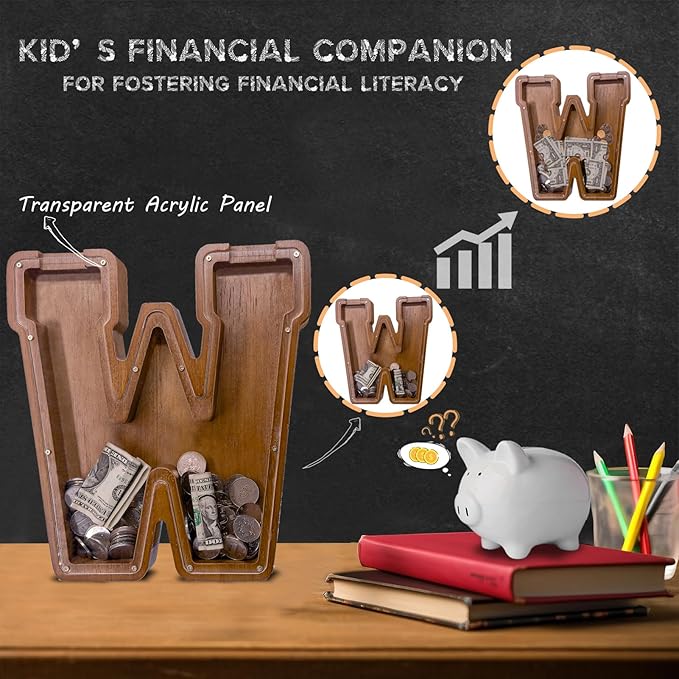 Wooden Letter Piggy Bank for Kids Larger Letter Piggy Bank for Boys and Girls Personalized Piggy Bank Initial Coin Bank Wood Kids Money Bank for Birthday and Festival