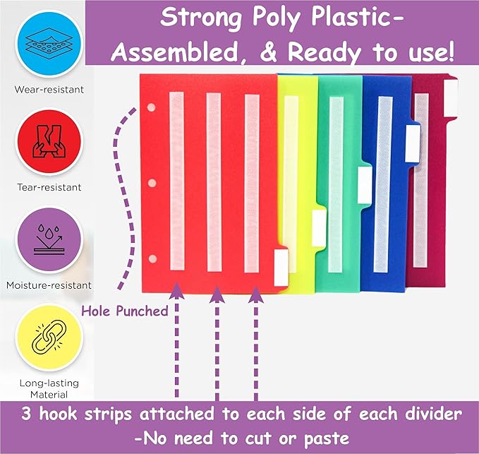 5 Small Color Dividers/Tabs Set (8”x5 Half Sheet) Perfect to Keep Your Loose Photo/Picture Symbol Communication Cards Organized. Autism ABA,ADHD, Language & Apraxia Aspergers