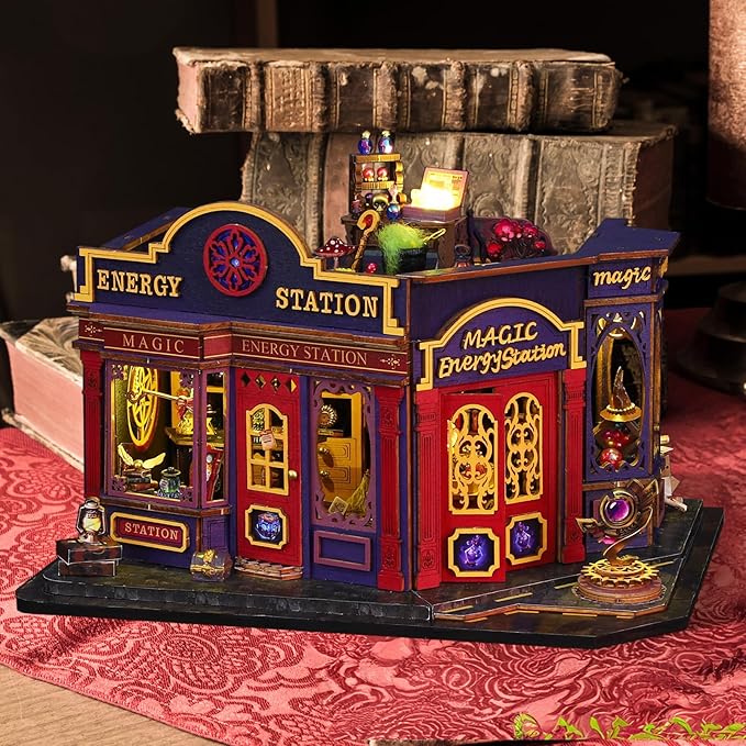 Miniature House Kit, Tiny House Kit with Light, DIY Mini House Building Kits for Adults to Building, Unique Gift for Birthday Christmas, Magic Station