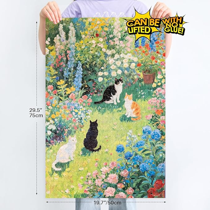 MOMIBOOK Puzzles for Adults 1000 Pieces Jigsaw Puzzles of Floral Cats' Chat Gathering, Oil Painting Image Difficult Challenging Hard Impossible Puzzle Unique Funny Party Christmas Birthday Gifts