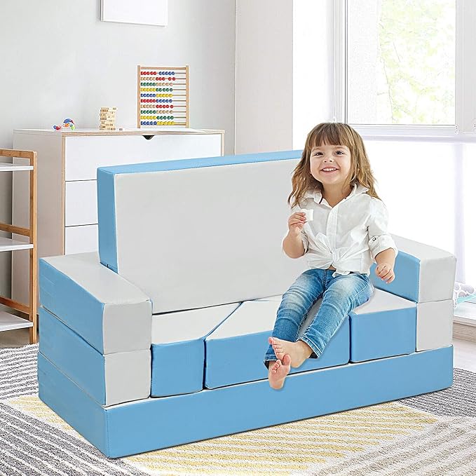 Costzon Climb and Crawl Foam Playset, 4-in-1 Convertible Furniture Into Toddler Bed, Sofa, Table, Activity Play Blocks, 8-Piece Lightweight Couch for Kids, Baby, Preschooler (Contemporary)