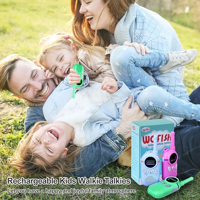 Walkie Talkies for Kids Rechargeable 3 Pack, Providing 48hrs Working Time and Long Range of 3KMs, Best Gift for Kids Aged 3-12 Years (Blue+Green+Purple)