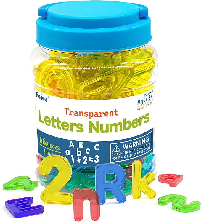 Light Table Toys 66 Pcs Translucent Capital and Lowercase Letters and Numbers,Light Table Manipulatives and Accessories for Kids