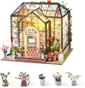 DIY Miniature Dollhouse Greenhouse Building Room Kit, Wooden Diorama Book Nook House Crafts for Adults, 1:24 Scale Miniature Street Tiny Library House Making
