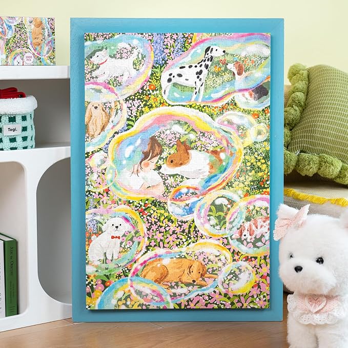 MOMIBOOK Puzzles for Adults 1000 Piece Jigsaw Puzzles of Daydreaming Puppies, Twinkle Laminate Painting Image Dog Puzzle Difficult Challenging Hard Impossible Puzzle, Christmas Birthday Gifts